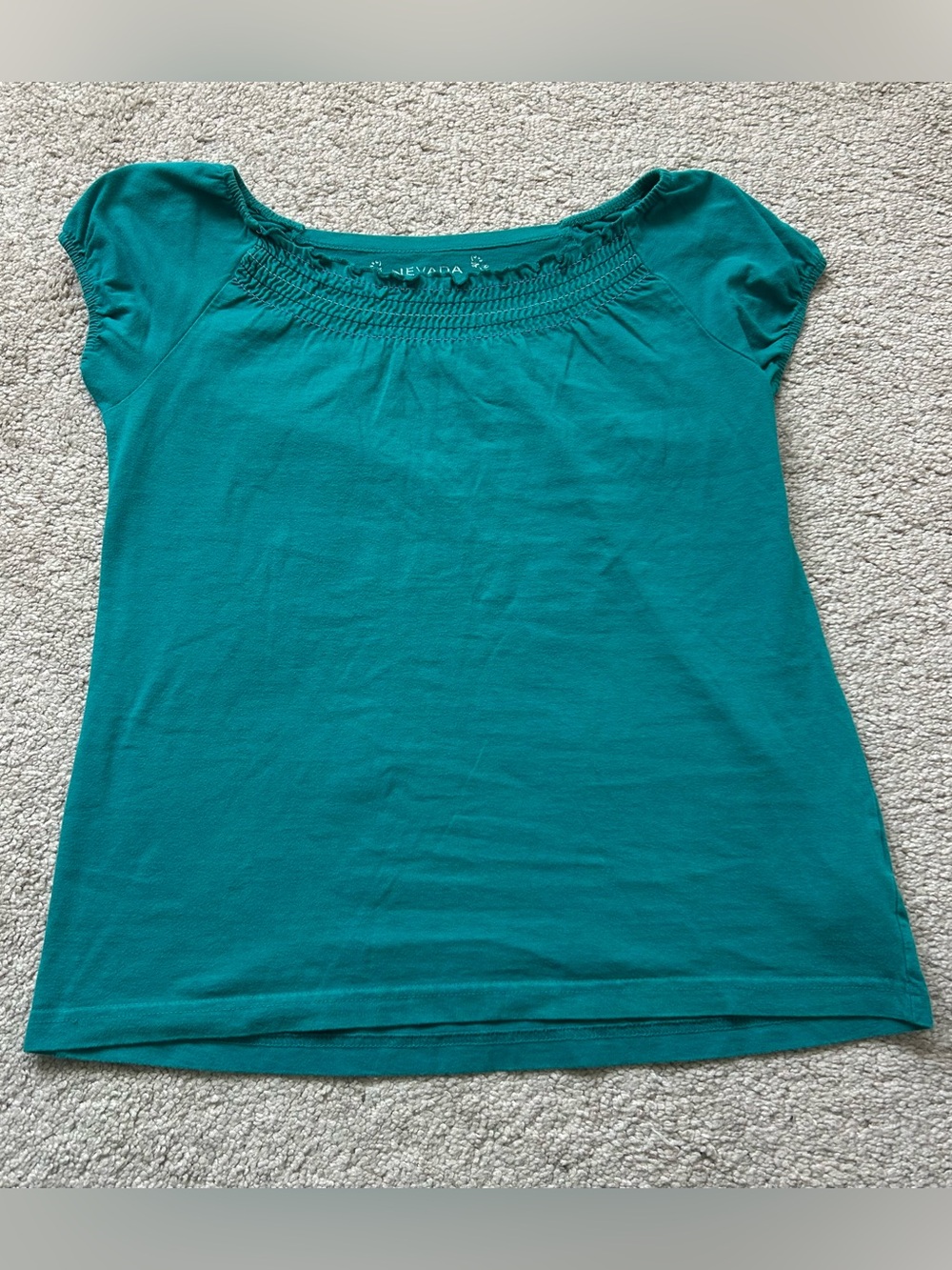 Girls' Smocked Neck Short Sleeve Tee in Teal